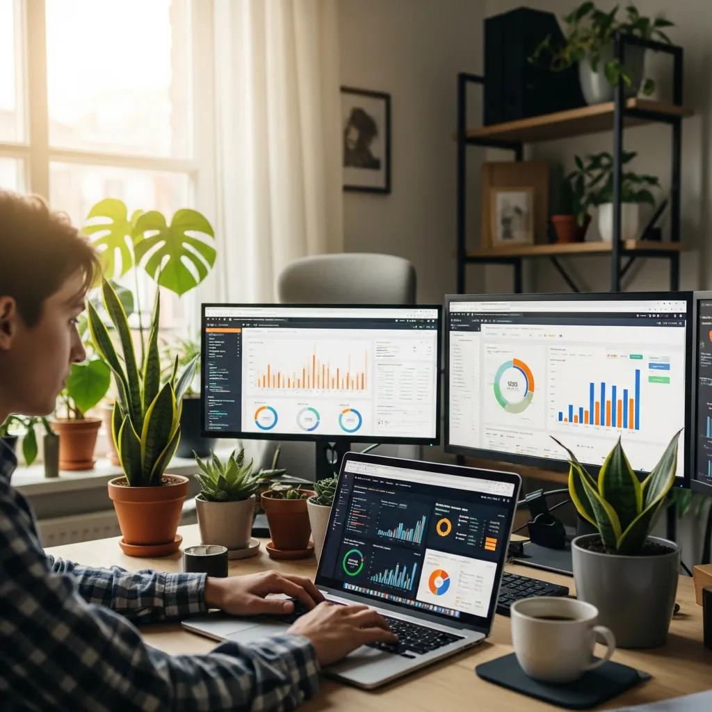 Person analyzing SEO data in a cozy office environment