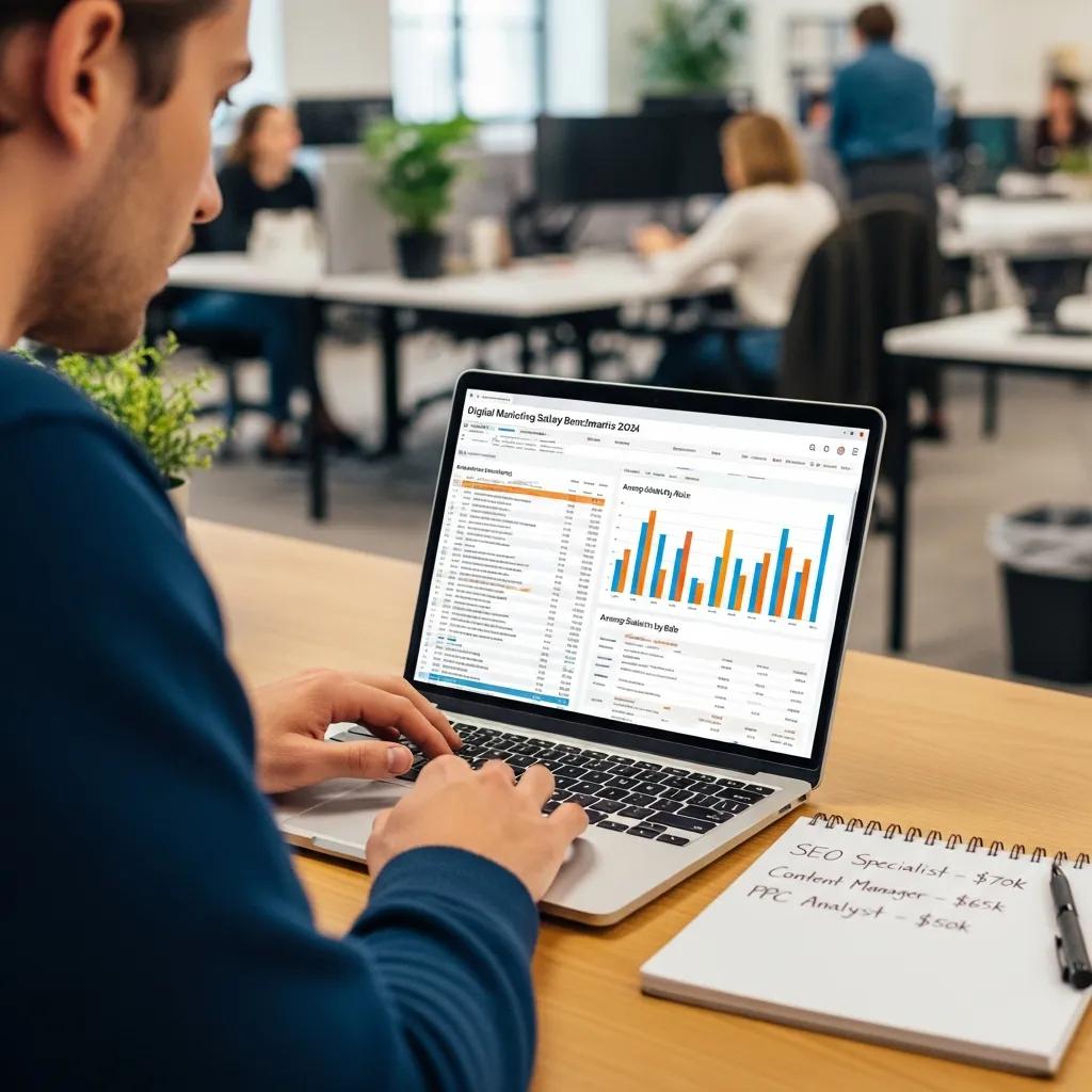 digital marketing salary analysis India 2026 laptop workspace data insights