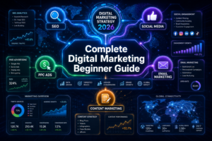 Complete Digital Marketing Beginner Guide Overview Digital marketing ecosystem showing SEO, PPC, social media, and content marketing integration