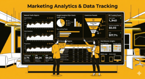 Marketing Analytics and Performance Measurement Marketing analytics dashboard showing traffic and conversion tracking