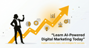 Growth chart and AI concept showing future opportunities in digital marketing careers.